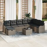 vidaXL 9-delni set vrtnega kavča s blazinami siv poli ratan | Shoptok.si