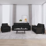 vidaXL Sedežna garnitura 3-delna z blazinami črno umetno usnje | Shoptok.si