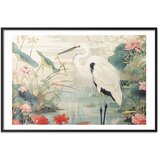  Plakat - Over the Asian Pond - illustration in the Japanese print style featuring a heron 90x60 Crni okvir s margom | shoptok.hr