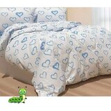 Gusenica posteljina bela sa plavim srcima - 200x215 | ePonuda.com