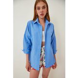 Happiness İstanbul Women's Medium Blue Oversize Long Basic Shirt Cene