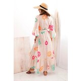 Kesi Włoski Women's boho cape with embroidery beige | shoptok.hr
