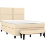 vidaXL Box spring postelja z vzmetnico krem 140x200 cm blago, (20723966) | Shoptok.si