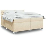 vidaXL Box spring postelja z vzmetnico krem 200x200 cm blago | Shoptok.si