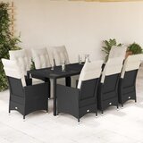  9-dijelni vrtni blagovaonski set s jastucima crni od poliratana Crna 190 x 90 x 75 cm | shoptok.hr