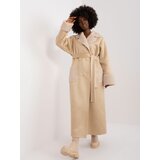 Fashion Hunters Beige winter sheepskin coat with belt cene