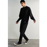 Trendyol Black Men's Regular/Normal Fit Limited Edition Premium 100% Cotton with Label, Textured Sweatpants.