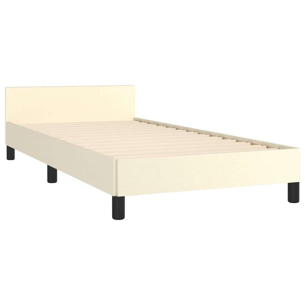 vidaXL Posteljni okvir z vzglavjem krem 90x200 cm umetno usnje | Shoptok.si