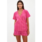 Trendyol Fuchsia Striped 100% Cotton Wide Fit Shirt-Shorts Woven Pajama Set Cene