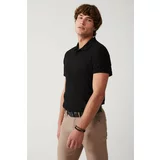 Avva Men's Black 100% Cotton Jacquard Polo Neck Regular Fit T-shirt31y1128