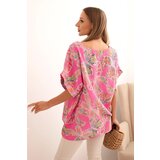 Kesi Włoski Women's cotton blouse with butterfly motif short sleeves pink | shoptok.hr