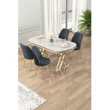 Hanah home trpezarijski set Lai, sto i 4 stolice, ploča u dekoru belog mermera, zlatne noge, antracit tkanina Babyface | Eponuda.com