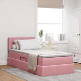  Postelja s shranjevanjem z vzmetnico Roza 90 x 190 cm Žamet, (5000100051) | Shoptok.si