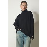 Happiness İstanbul Women's Black Button Detailed Turtleneck Oversize Knitwear Sweater Cene
