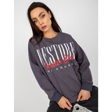Fashion Hunters Dark gray cotton sweatshirt with a printed design Cene