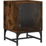 Maison Chic Nočna omarica - Nočna miza s steklenimi vrati dimljeni hrast 35x37x50 cm, (21688773) Cene