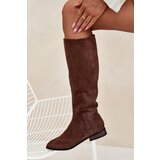 Boto Suede Boots With Flat Heel Brown Eelin | shoptok.hr