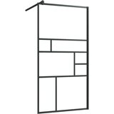 Pregrada za tuš s policom crna 90x195 cm staklo ESG i aluminij | shoptok.hr