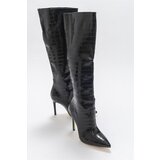 LuviShoes Women's Navy Black Printed Heeled Boots Cene