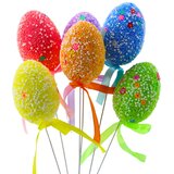  Easter Eggs On A Wire Pick Colorful White Patterns Ribbon Decoration 6pcs | shoptok.hr