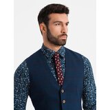 Ombre Men's vest without lapels in delicate check - navy blue | shoptok.hr