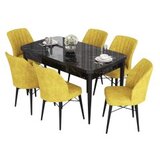 Hanah home eva - black marble, mustard black marblemustard extendable dining table & chairs set (7 pieces) | Eponuda.com