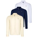 Dewberry TRIPLE SET G674 MENS SHIRT-NAVY BLUE-WHITE-YELLOW | shoptok.hr