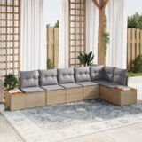vidaXL 6-delni vrtni kavč set z blazinami bež poli ratan akacija | Shoptok.si