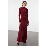 Trendyol Burgundy Fitted/Fits the Body Stand Collar Long Sleeve Flexible Maxi Knit Dress | Shoptok.si