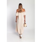 Fenzy Maxi Obleka Z Volančki, Bež | Shoptok.si