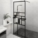 vidaXL Pregrada za tuš s polico črna 80x195 cm ESG steklo in aluminij | Shoptok.si