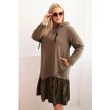 Kesi Włoski Plus Size women's cotton dress with a hood and ruffle khaki Cijene