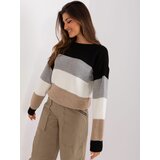 Fashion Hunters Black and ecru women's oversize striped sweater Cene