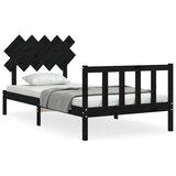 The Living Store Posteljni okvir z vzglavjem črn 100x200 cm trden les - Posteljni Okvir, (21529267) | Shoptok.si