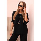 Kesi Włoski Women's set with a blouse with a necklace and wide pants black Cene