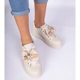 D/CEO marka niezdefiniowana Beige sneakers decorated with a bow and gold teddy Karinka | ePonuda.com