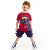 Denokids Cool Dinosaur Boys Child Red T-shirt Navy Blue Shorts Set