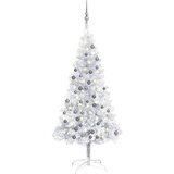  Umjetno osvijetljeno božićno drvce i kuglice srebrno 120 cm PET | shoptok.hr