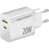 USB punjač Type-C + USB-A, ESPERANZA QUICK POWER CHARGER 20W USB-C PD 20W / USB-A QC 3.0 18W WHITE, EZC105W  USB punjač Type-C + USB-A, ESPERANZA QUICK POWER CHARGER 20W USB-C PD 20W / USB-A QC 3.0 18W WHITE, EZC105W Slike