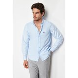 Trendyol light blue men's slim fit embroidered shirt cene