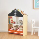 Ginger Home Етажерка за играчке и књиге Црна Табла за Писање, Кућица, Дрво | shoptok.hr