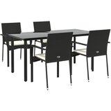  5-dijelni vrtni blagovaonski set s jastucima od poliratana crni Crna Dužina stola 160 cm | shoptok.hr