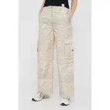 Calvin Klein Jeans Pamučne hlače boja: bež, široke, visoki struk
