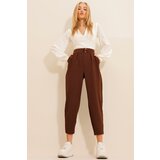 Trend Alaçatı Stili Women's Brown High Waist Carrot Trousers Cene
