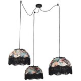 QAZQA Hanglamp zwart met bloemen kap en witte binnenkant 31,5cm 3-lichts - Cava | Shoptok.si