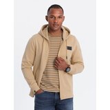 Ombre Men's unbuttoned sweatshirt with hood and patch - sand | Shoptok.si
