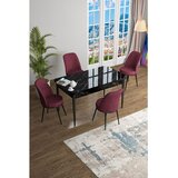 Hanah home trpezarijski set Han, sto na razvlačenje i 4 stolice, ploča u dekoru crnog mermera, bordo tkanina Jerry | Eponuda.com