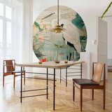  Okrugla fototapeta - By an Asian pond - an illustration in the style of a Japanese engraving depicting a heron 140x140 | shoptok.hr