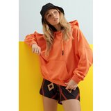 Trend Alaçatı Stili Women's Orange Hooded Kangaroo Pocket Two Thread Sweatshirt Cene