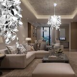 Viseći Blještavi Luster s Dizajnom Listića 21,5 x 30 cm Boja Srebra | shoptok.hr